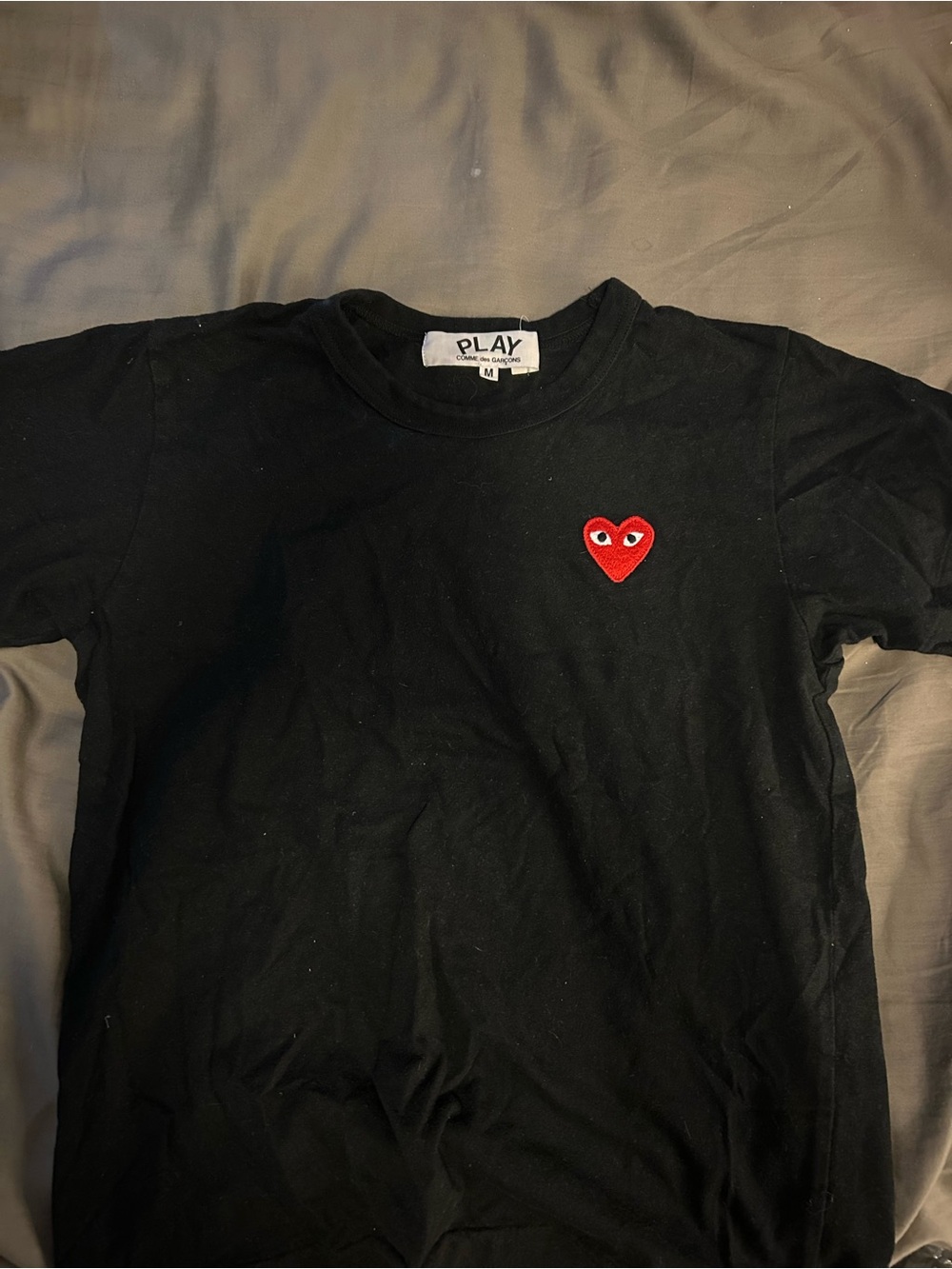 Comme des Garçons PLAY Black Short Sleeve Tee with Red Heart Patch